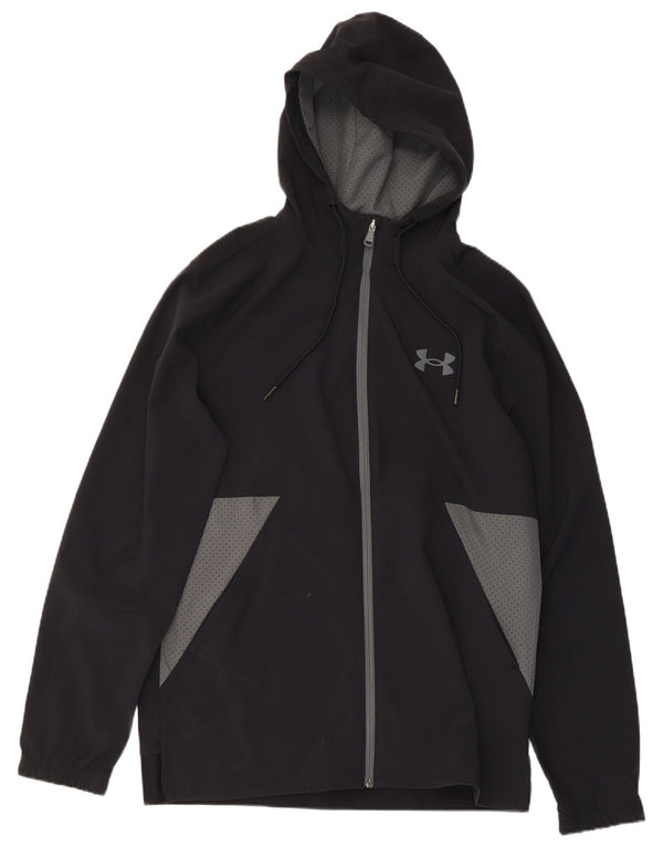 UNDER ARMOUR Mens Hooded Tracksuit Top Jacket Medium Black Colourblock