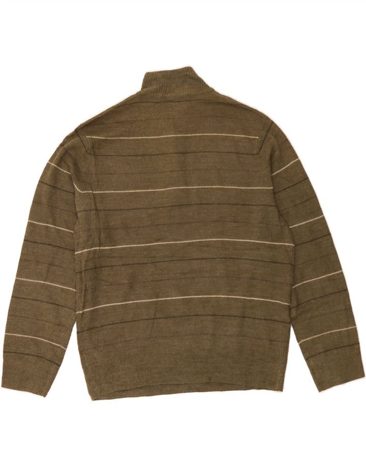 DOCKERS Mens Zip Neck Jumper Sweater Medium Khaki Striped Acrylic Vintage Dockers and Second-Hand Dockers from Messina Hembry 
