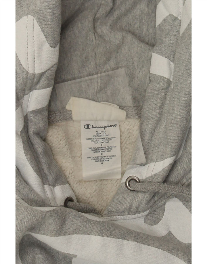 Champion Mens Graphic Hoodie Jumper Medium Grey Cotton
