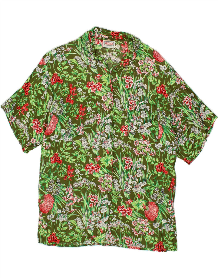 PRISMA Womens Short Sleeve Shirt IT 44 Medium Green Floral Viscose Vintage Prisma and Second-Hand Prisma from Messina Hembry 