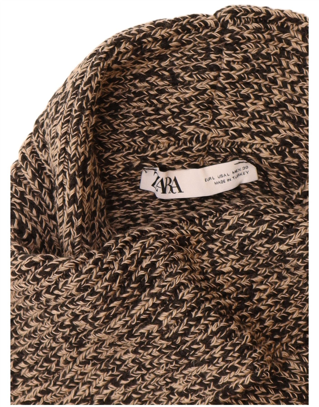 ZARA Womens Turtle Neck Jumper Sweater UK 16 Large Beige Flecked Acrylic