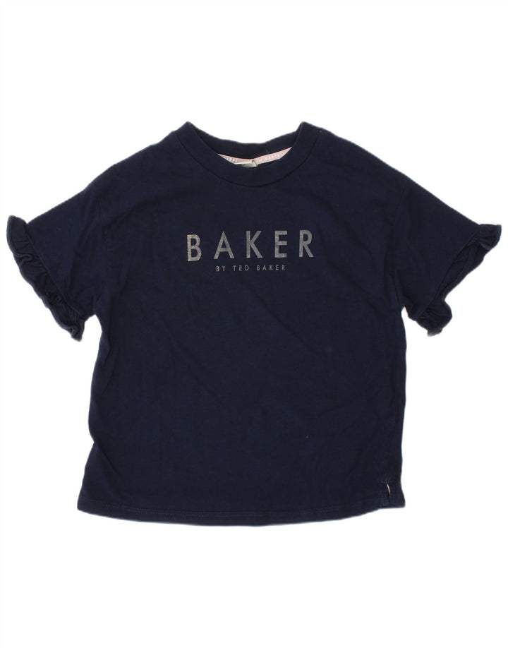 TED BAKER Girls Graphic T-Shirt Top 6-7 Years Navy Blue Cotton