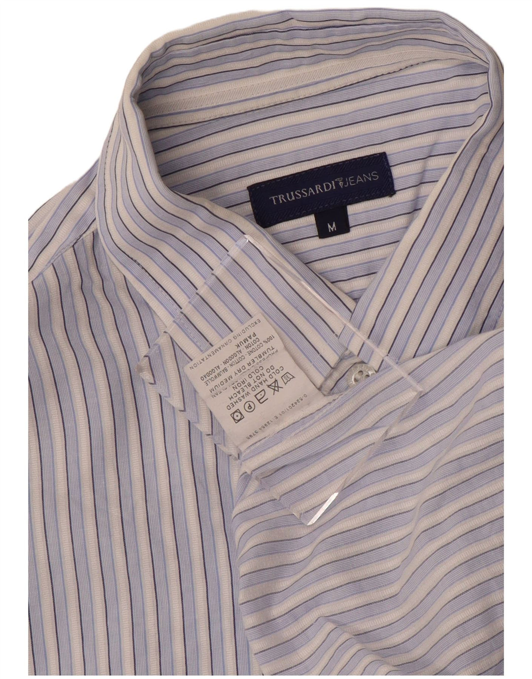 TRUSSARDI JEANS Mens Shirt Medium Blue Striped Cotton