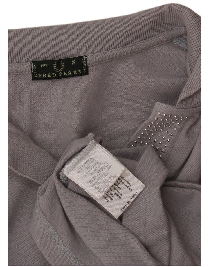 Fred Perry Womens Long Sleeve Polo Shirt UK 10 Small Grey Cotton