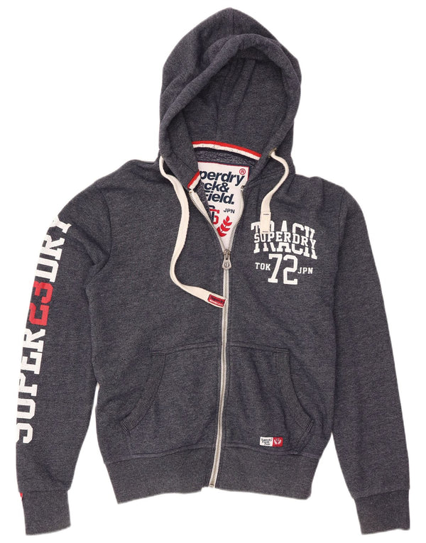 Superdry Mens Graphic Zip Hoodie Sweater Medium Navy Blue Flecked Cotton