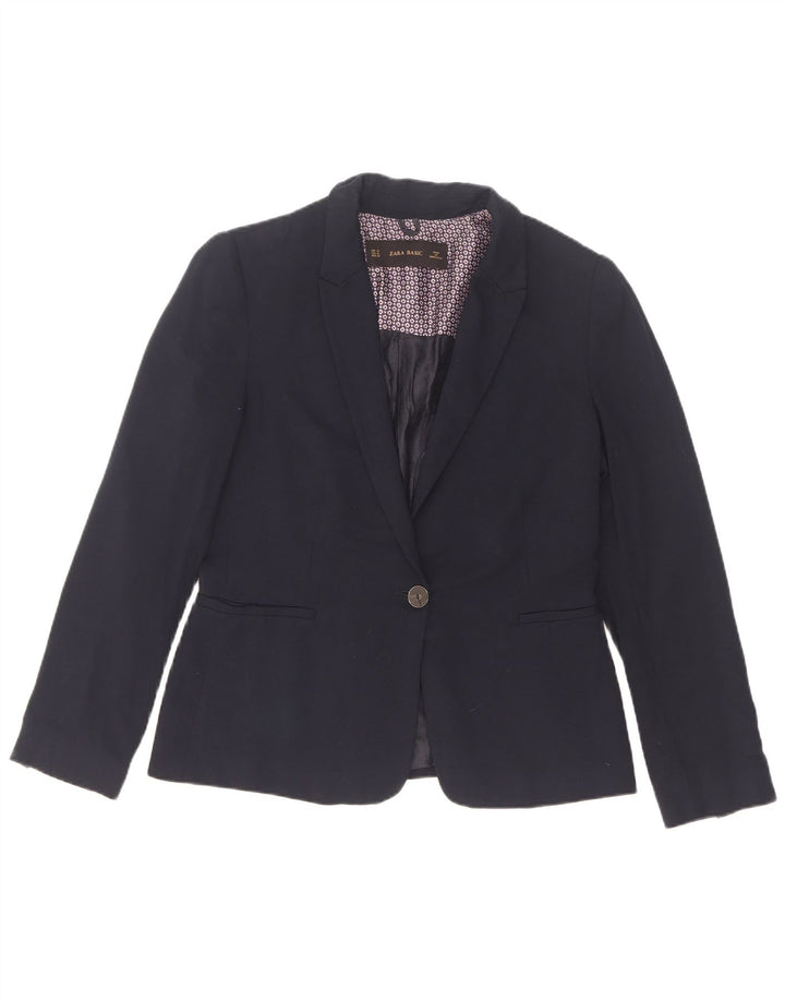 Zara Womens 1 Button Blazer Jacket UK 12 Medium Navy Blue