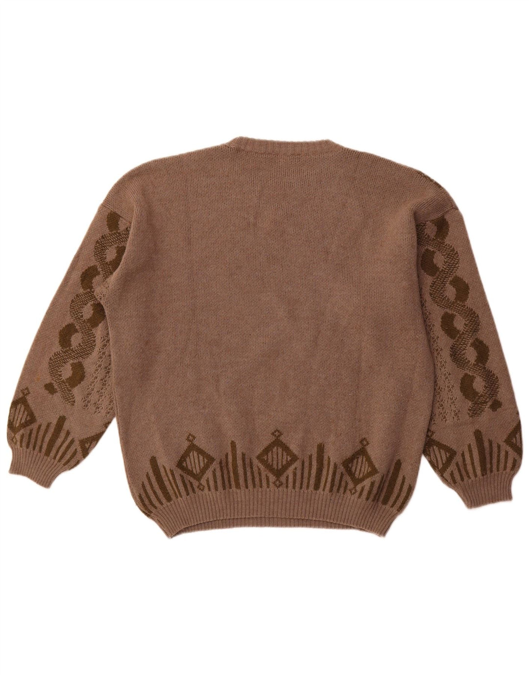 VOGUE Womens Oversized Crew Neck Jumper Sweater UK 18 XL Brown Geometric