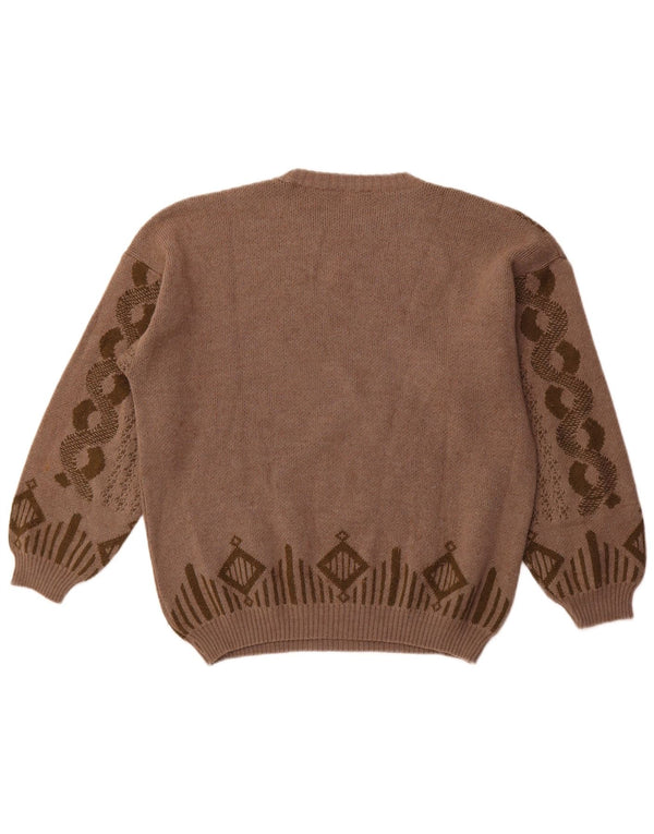 VOGUE Womens Oversized Crew Neck Jumper Sweater UK 18 XL Brown Geometric