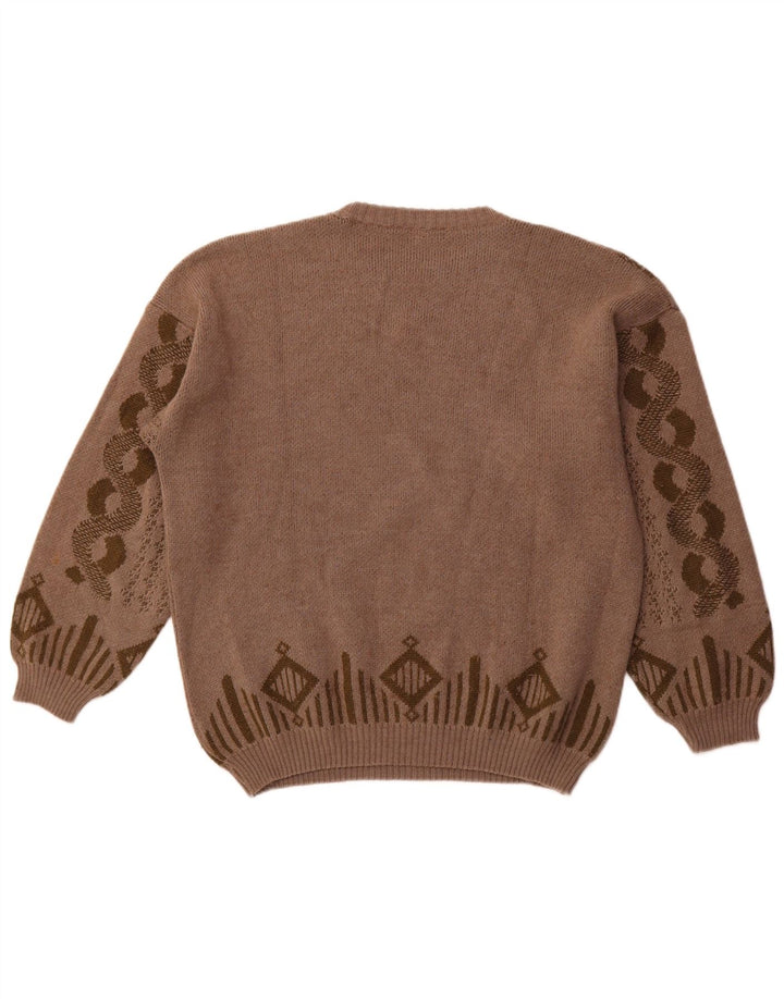 VOGUE Womens Oversized Crew Neck Jumper Sweater UK 18 XL Brown Geometric