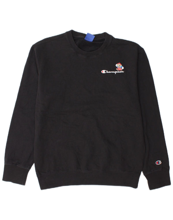 Champion Mens Graphic Sweatshirt Jumper Large Black Cotton