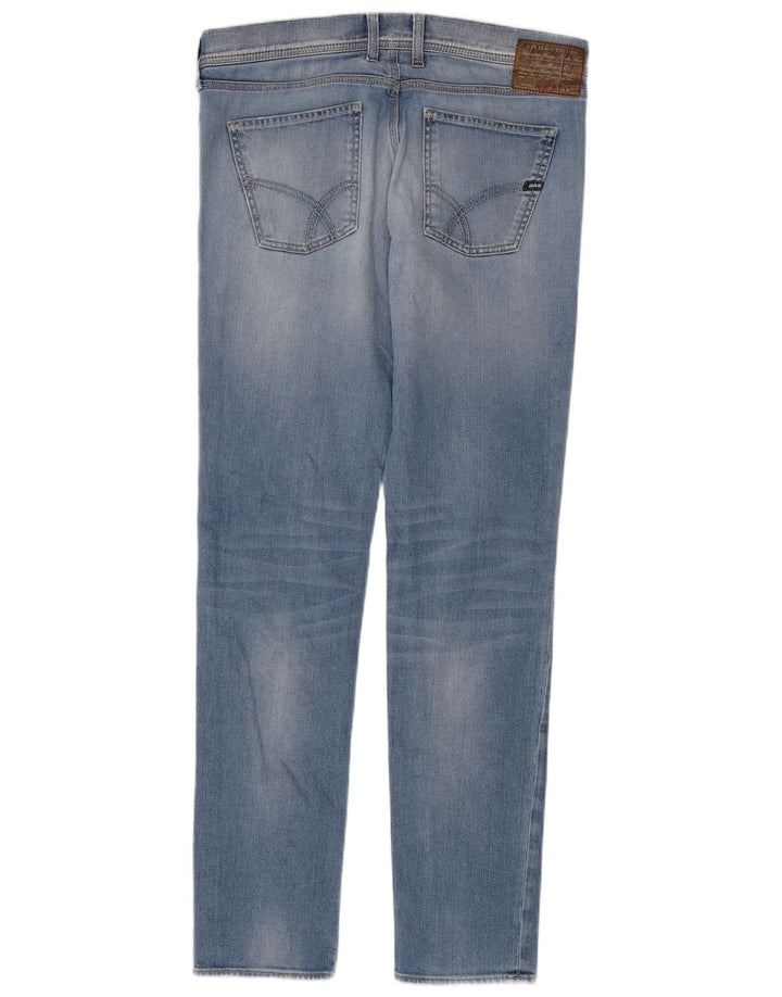 Gas Mens Distressed Slim Jeans W34 L34 Blue Cotton