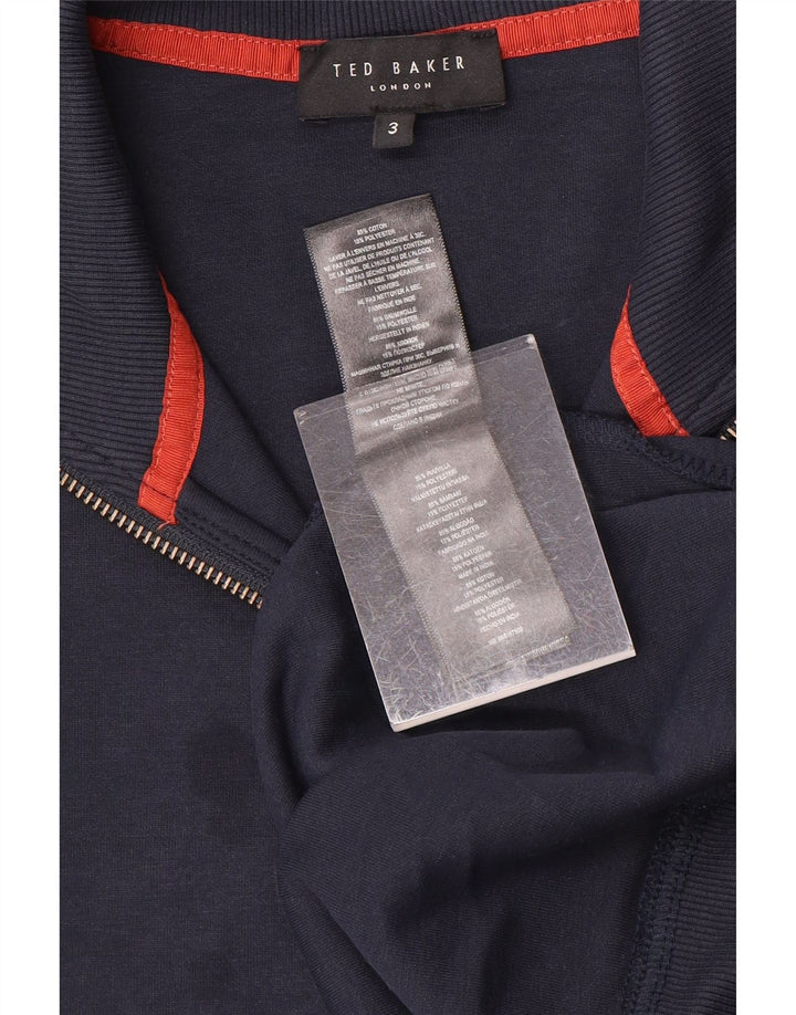 Ted Baker Mens Zip Neck Sweatshirt Jumper Size 3 Medium Navy Blue Cotton