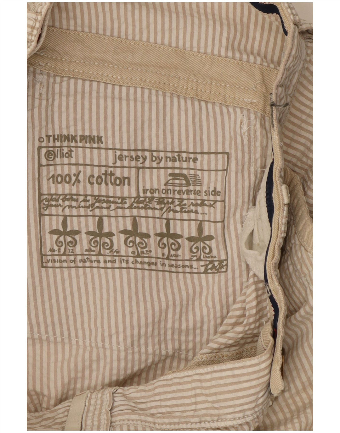 Think Pink Mens Cargo Shorts W32 Large Beige Striped Cotton