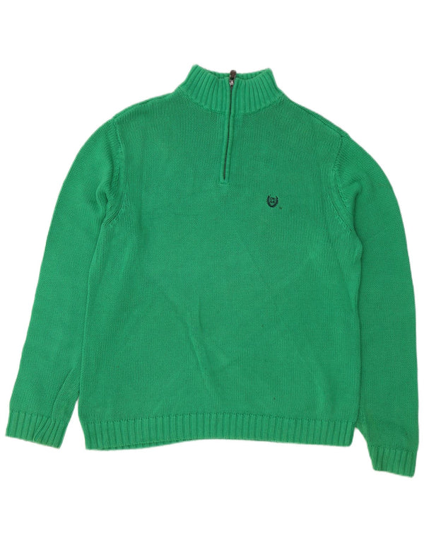 CHAPS Mens Zip Neck Jumper Sweater Medium Green Cotton