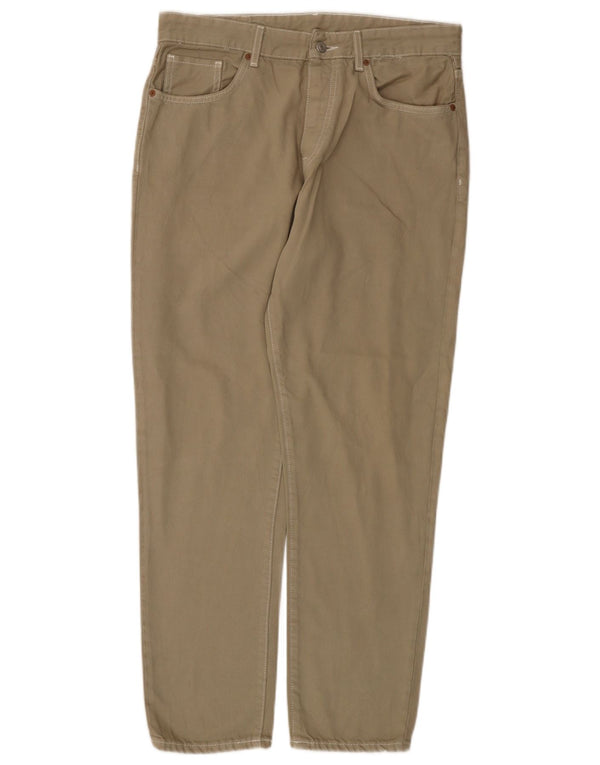 Zara Mens Straight Casual Trousers EU 42 Large W32 L29 Beige Cotton
