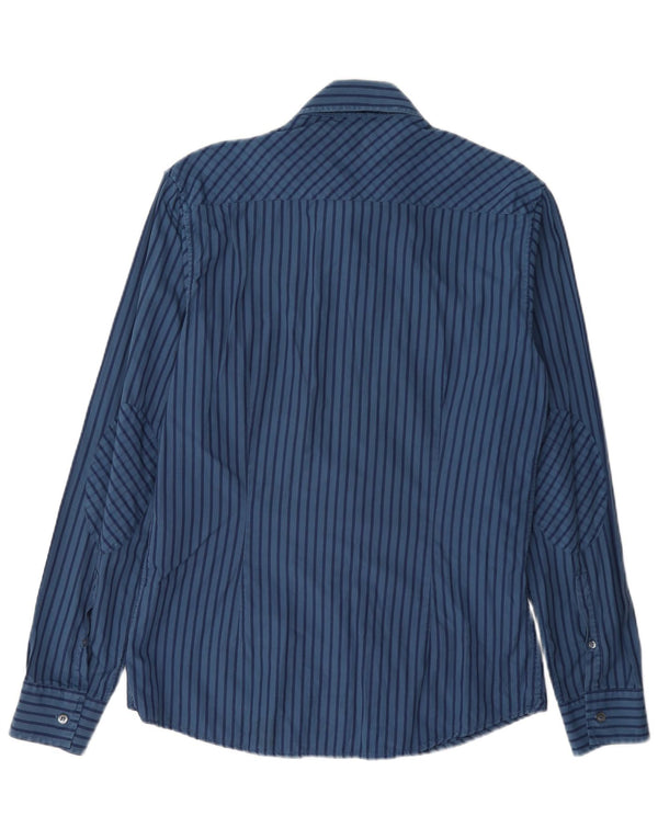 Iceberg Mens Military Shirt Large Navy Blue Pinstripe Cotton