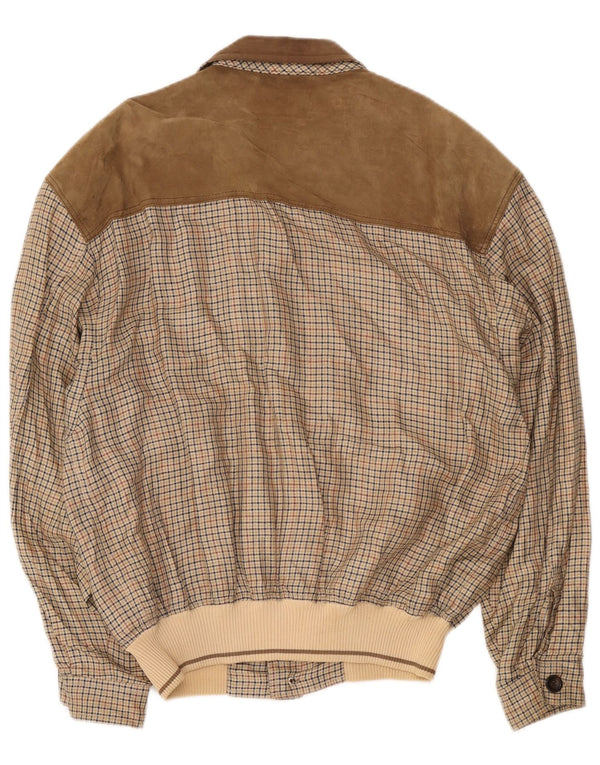Breco's Mens Bomber Jacket IT 52 XL Brown Houndstooth Cotton