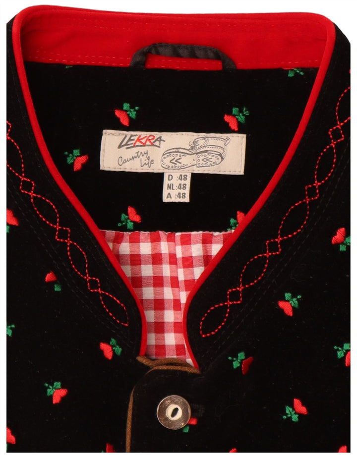 LEKRA Mens Velvet Waistcoat IT 48 Small Black Floral