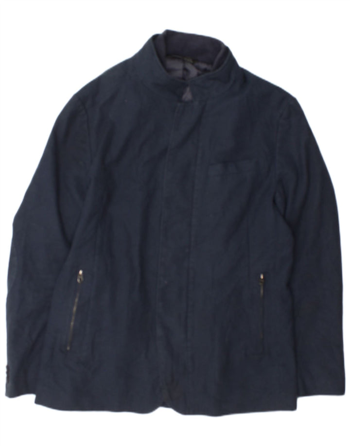 Zara Mens Bomber Jacket UK 42 XL Navy Blue Check Polyester