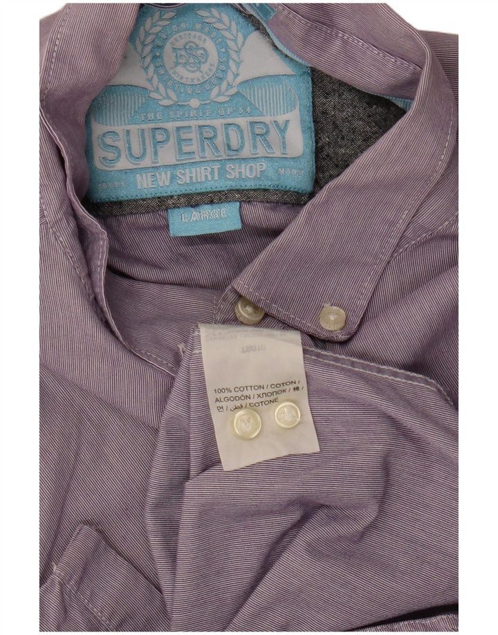 SUPERDRY Mens Shirt Large Purple Pinstripe Cotton