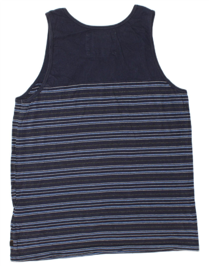 QUIKSILVER Mens Vest Top Medium Navy Blue Striped Cotton