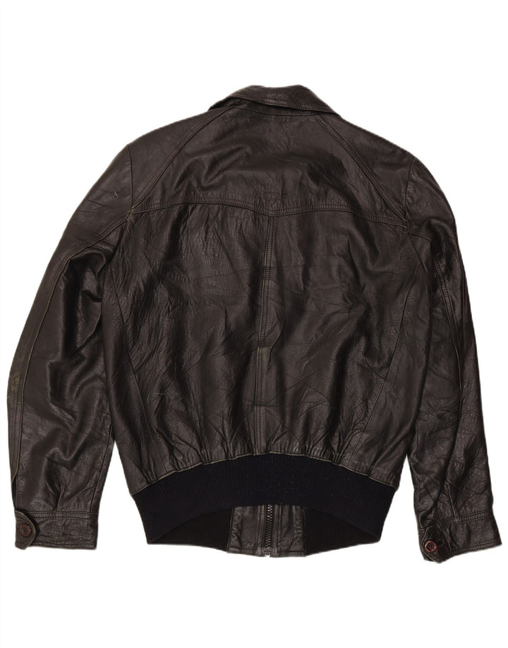 VINTAGE Mens Leather Jacket UK 36 Small Black