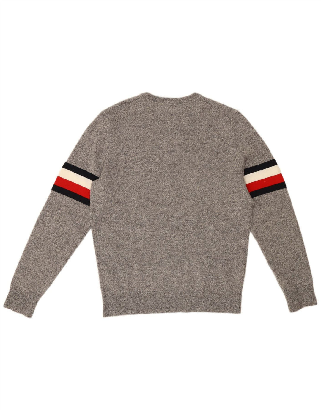 TOMMY HILFIGER Mens Crew Neck Jumper Sweater Medium Grey Colourblock Wool