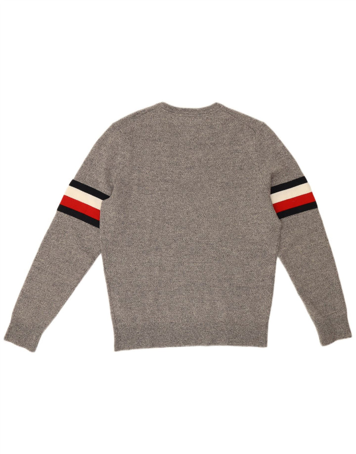 TOMMY HILFIGER Mens Crew Neck Jumper Sweater Medium Grey Colourblock Wool