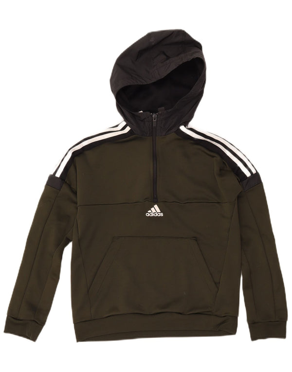 ADIDAS Boys Aeroready Zip Neck Hoodie Jumper 11-12 Years Green Polyester