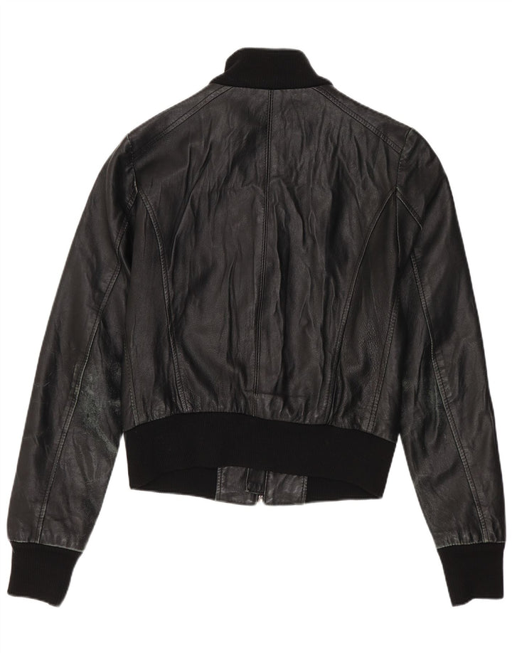 Sasch Womens Crop Leather Jacket UK 12 Medium Black