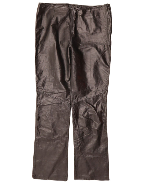 DANIER Womens Straight Leather Trousers UK 16 Large W34 L31 Black Leather