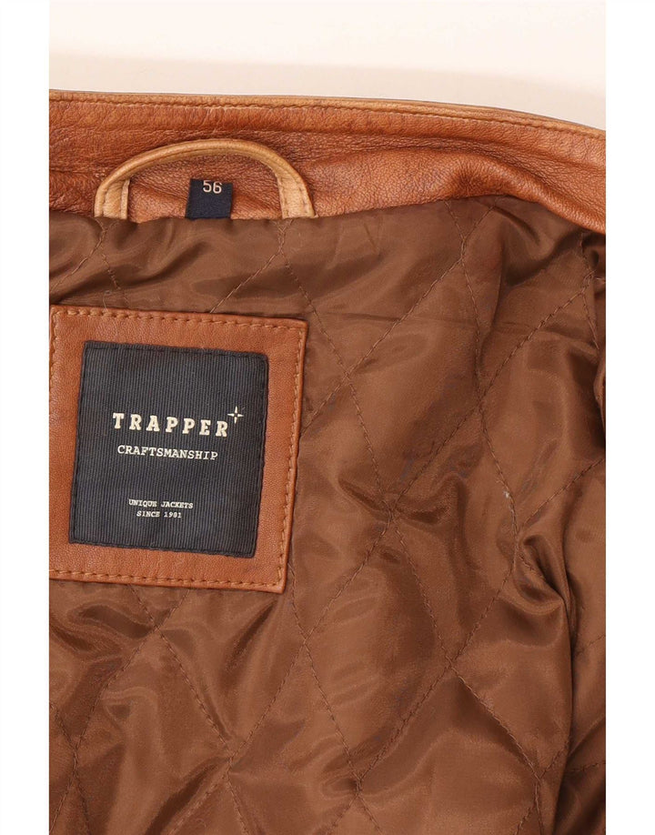 Trapper Mens Leather Jacket IT 56 3XL Brown Leather