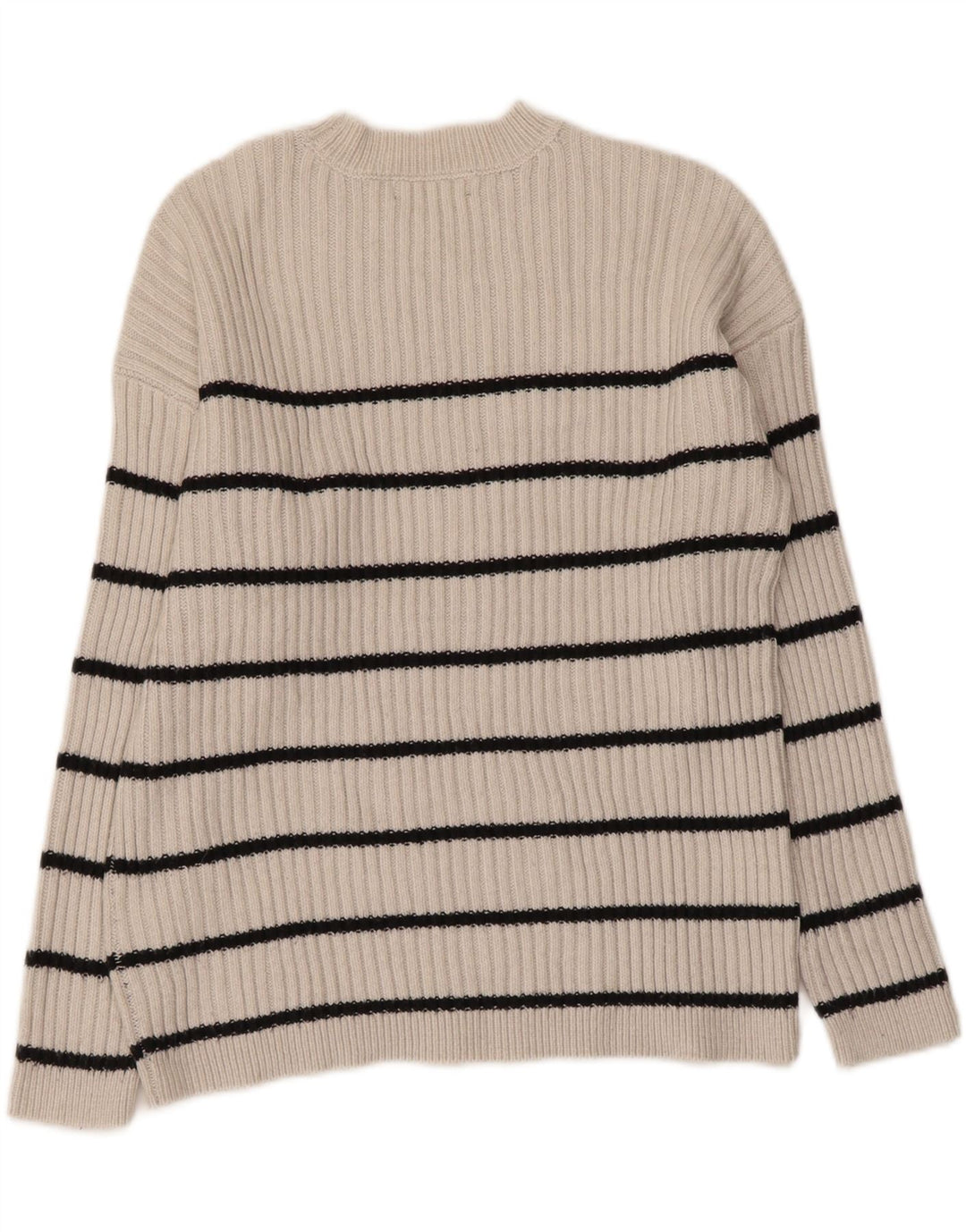 MARKS & SPENCER Womens Crew Neck Jumper Sweater UK 14 Medium Grey Striped