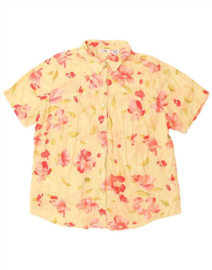 Lee Womens Short Sleeve Shirt Blouse UK 18 XL Yellow Floral Cotton