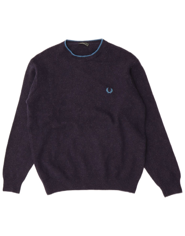Fred Perry Boys Crew Neck Jumper Sweater 13-14 Years Navy Blue Wool