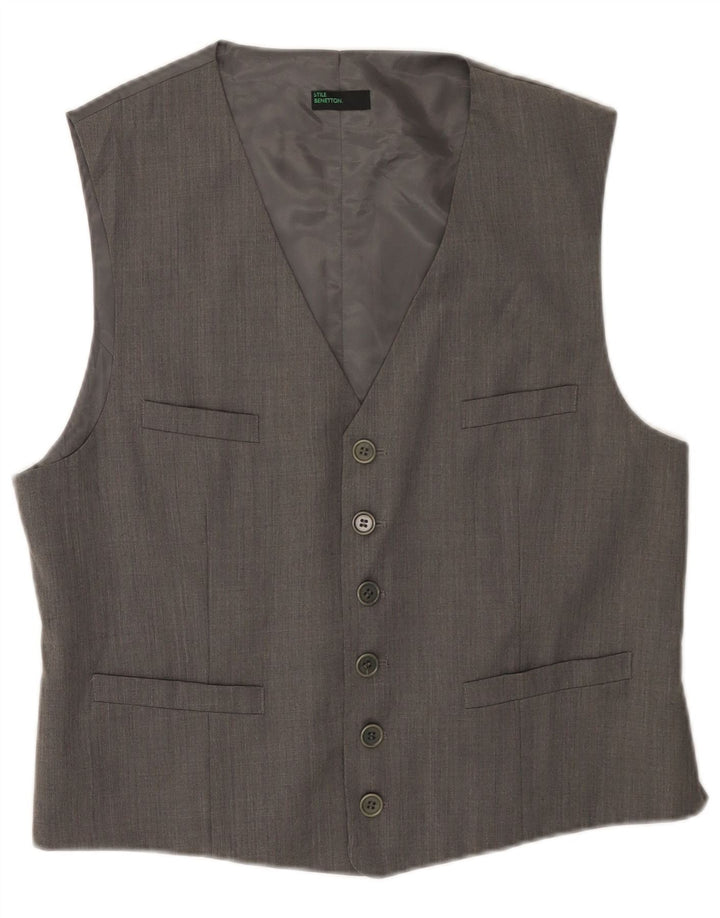 Benetton Mens Waistcoat IT 54 XL Grey Wool