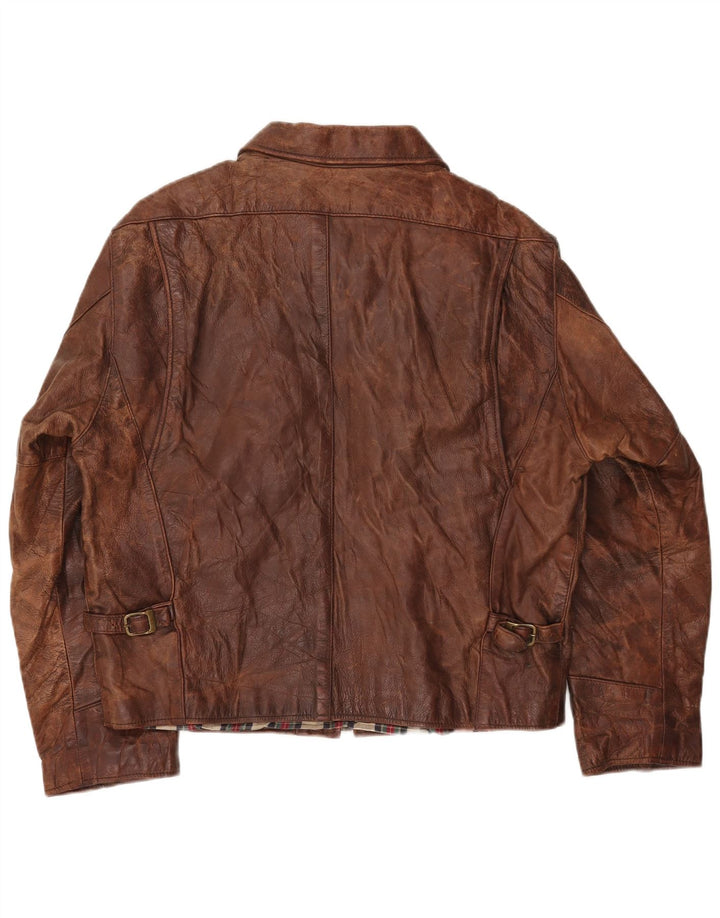 Americanino Womens Oversized Leather Jacket UK 16 Large Brown Leather