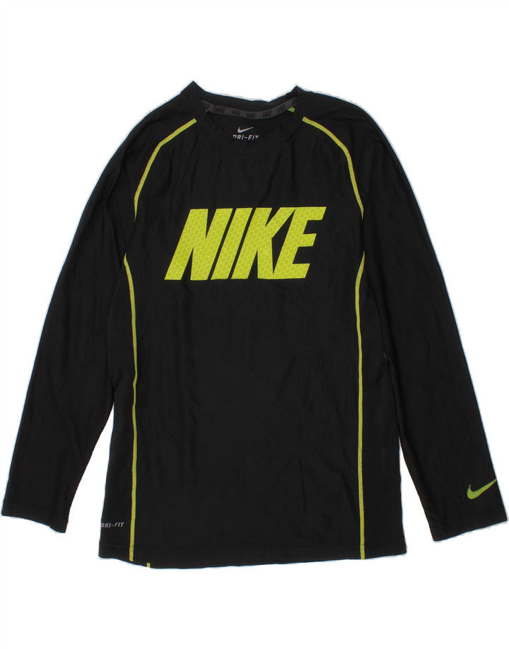 NIKE Boys Dri Fit Graphic Top Long Sleeve 10-11 Years Medium Black Vintage Nike and Second-Hand Nike from Messina Hembry 