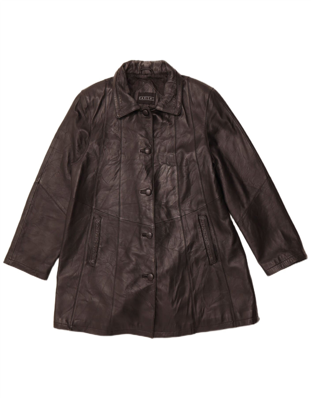 BARISAL Womens Leather Coat IT 44 Medium Black Leather