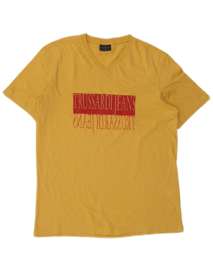 TRUSSARDI JEANS Mens Graphic T-Shirt Top Medium Yellow Cotton