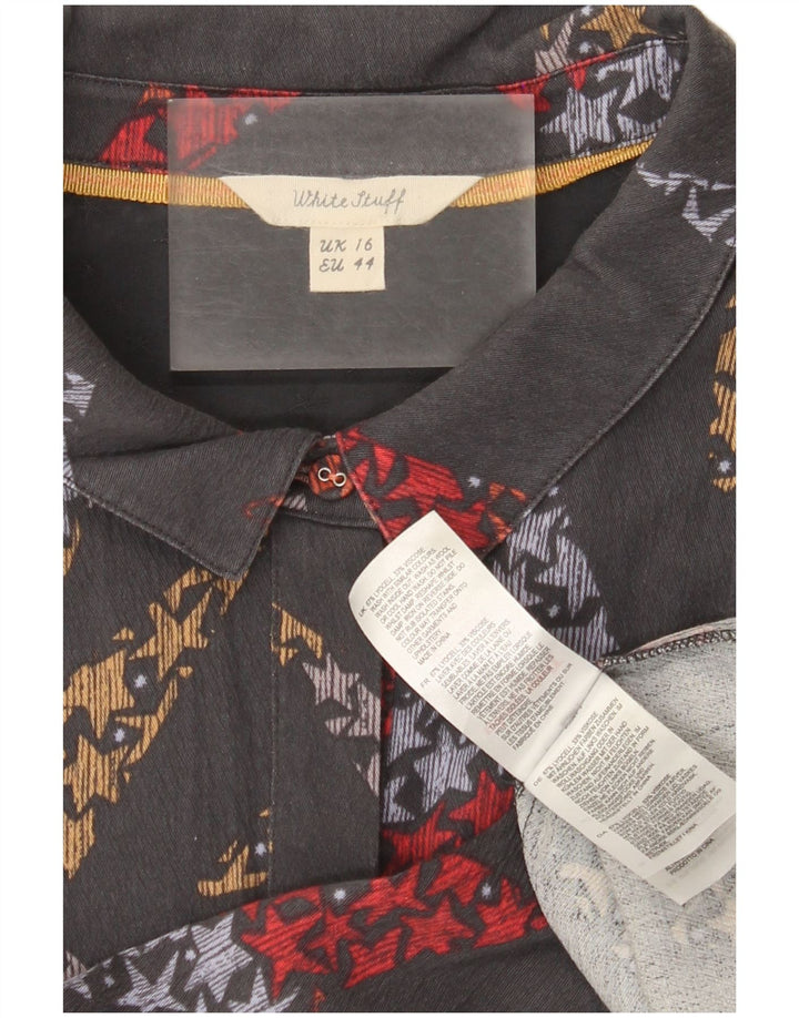 White Stuff Womens Abstract Pattern Shirt Dress UK 16 Large Grey Lyocell