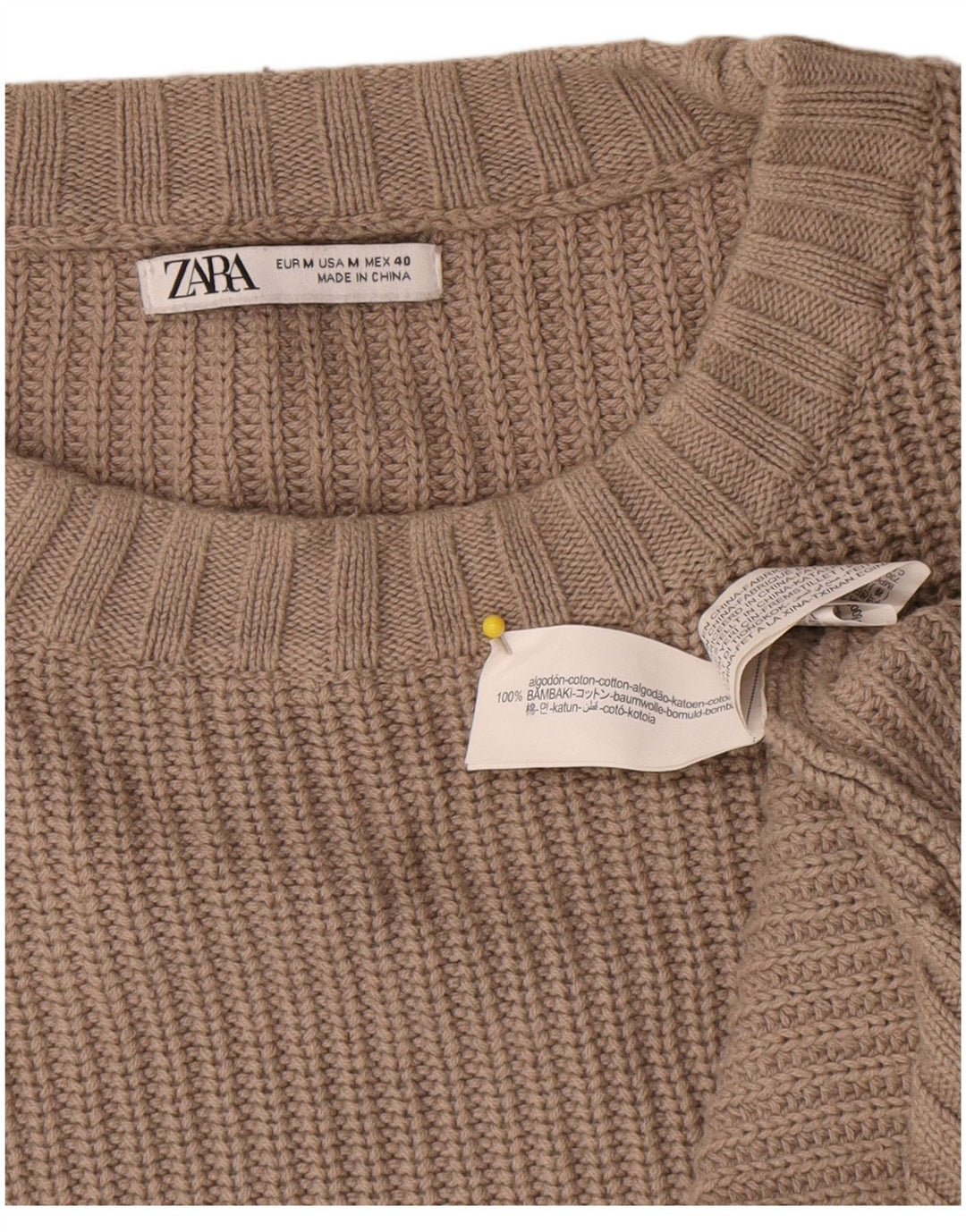 Zara Mens Boat Neck Jumper Sweater Medium Beige Cotton