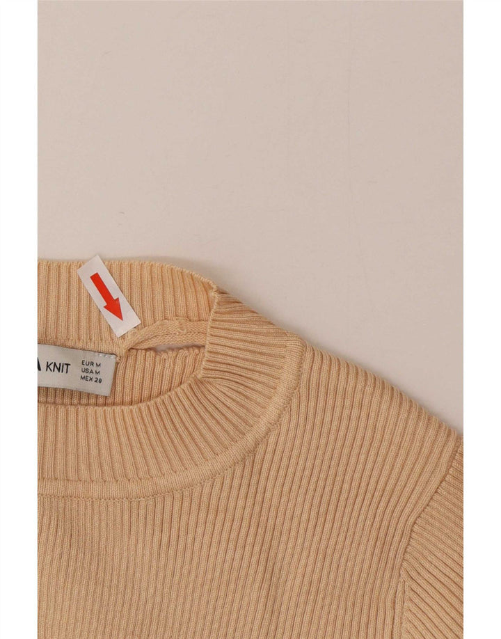 Zara Womens Crop Top 3/4 Sleeve UK 12 Medium Beige