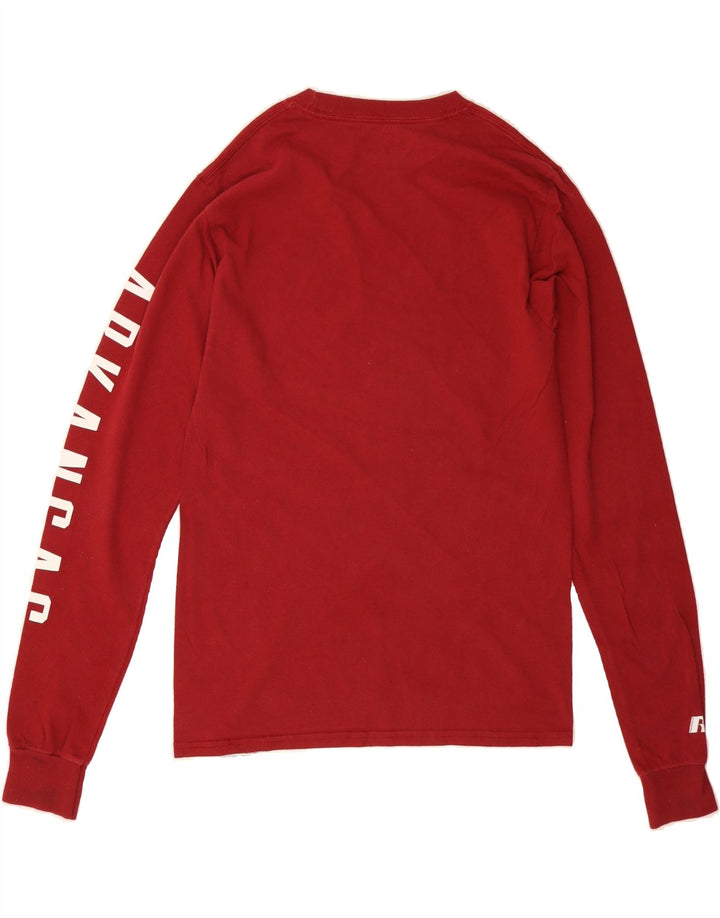 RUSSELL ATHLETIC Mens Graphic Top Long Sleeve Small Burgundy Vintage Russell Athletic and Second-Hand Russell Athletic from Messina Hembry 
