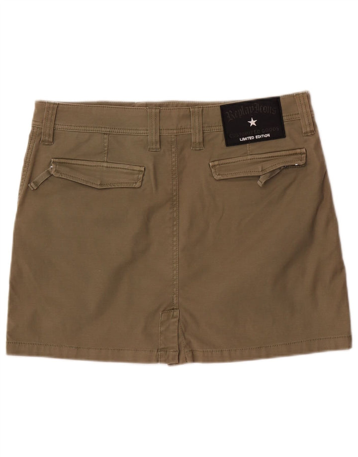 Replay Womens Cargo Skirt Large W34 Khaki Cotton