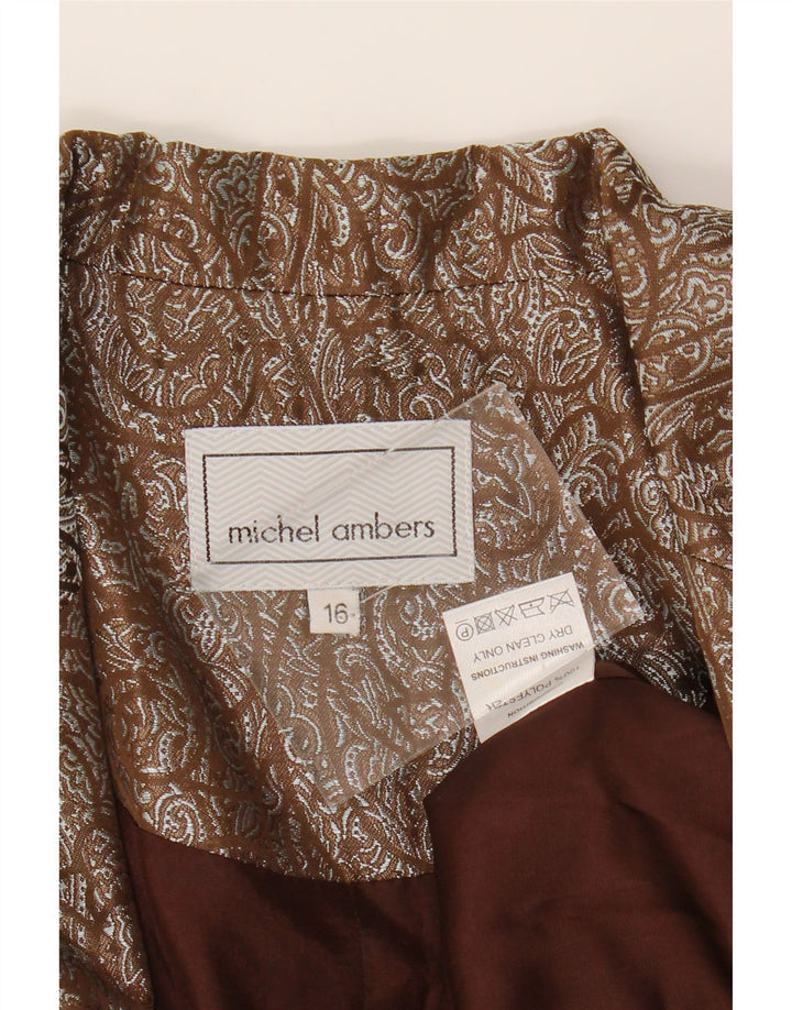 MICHEL AMBERS Womens 1 Button Blazer Jacket UK 16 Large  Brown Paisley Vintage Michel Ambers and Second-Hand Michel Ambers from Messina Hembry 