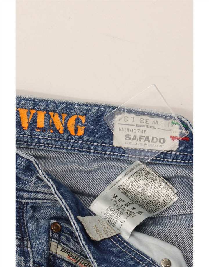 DIESEL Mens Safado Regular Slim Straight Jeans W33 L31 Blue Cotton