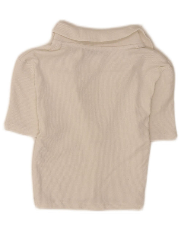 Zara Womens Crop Polo Shirt UK 8 Small White Cotton