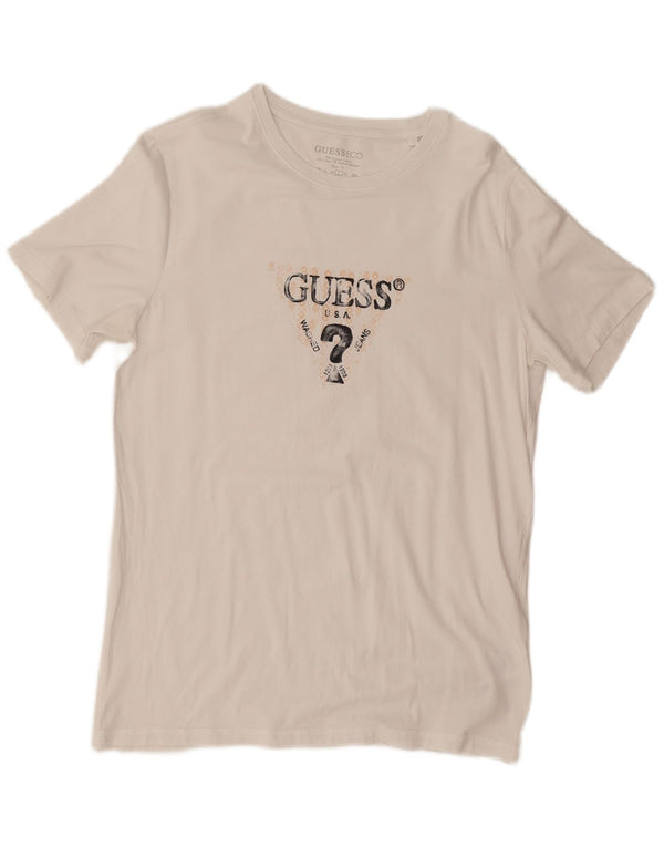 Guess Womens Slim Fit Graphic T-Shirt Top UK 16 Large White Cotton