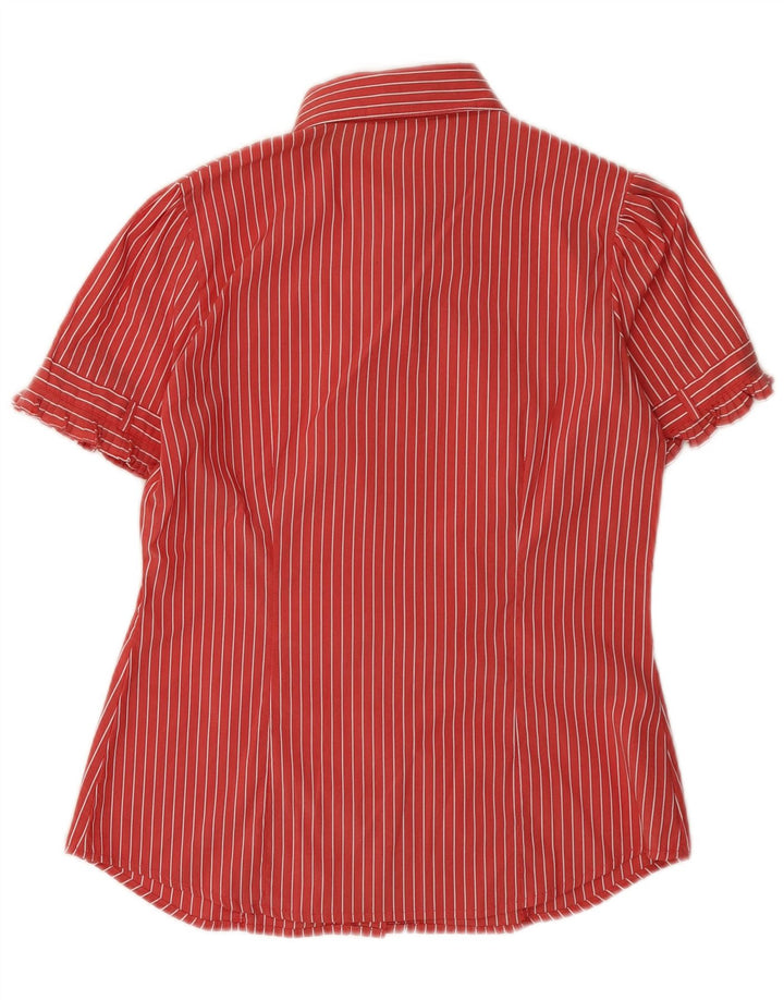 BENETTON Womens Short Sleeve Shirt UK 14 Medium Red Pinstripe